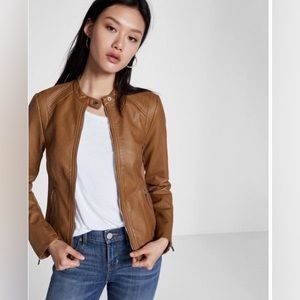 Express Vegan Leather Double Peplum Moto Jacket with Side Stretch